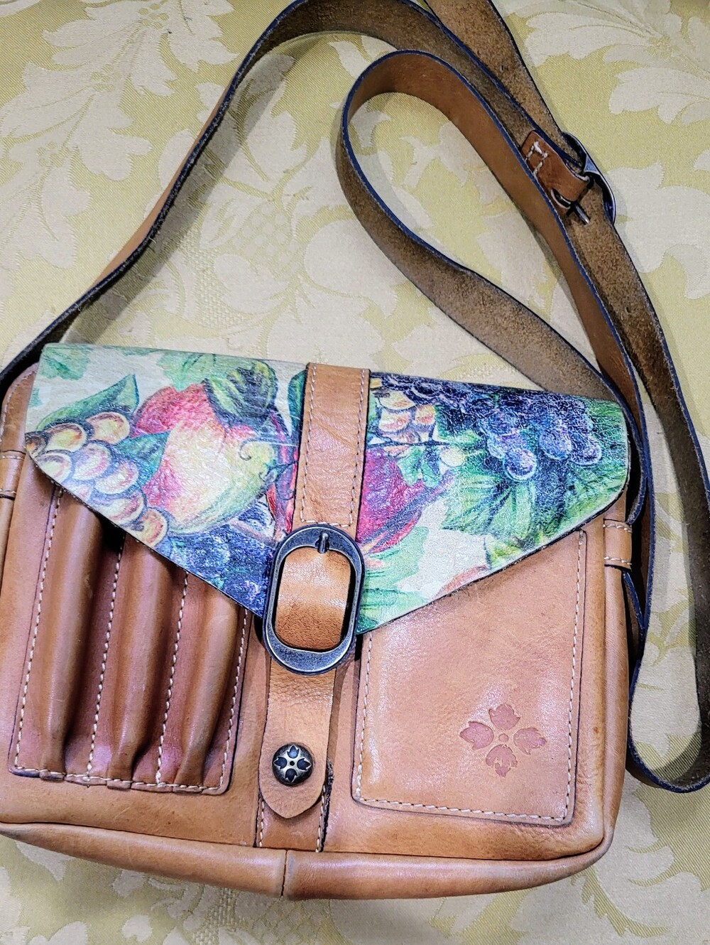 PATRICIA NASH Brown Italian Leather Praga Flap Heritage Crossbody Bag